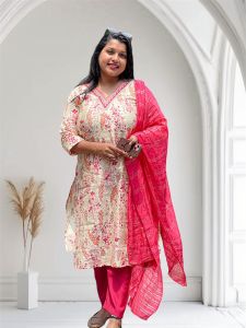 Ladies V Neck Cotton Kurti Pant Set