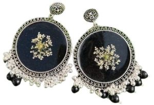 Black Round Resin Jhumka Earrings