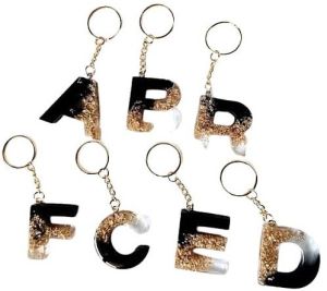 Golden and Black Resin Alphabet Keychain