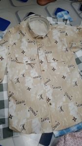 Mens Cotton Blend Beige Designer Print Shirt