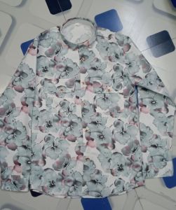 Mens Cotton Blend Grey Pink Floral Shirt