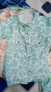 Mens Cotton Blend Turquoise Circle Print Shirt
