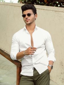 Mens Cotton Blend White Slim Fit Casual Shirt