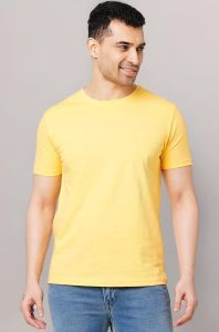 Mens Cotton Blend Yellow Crew Neck T-Shirt