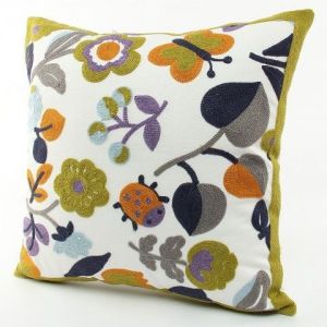 Floral Embroidered Cushion Cover