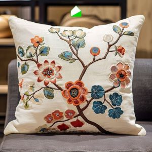Floral Embroidered Cushion Cover