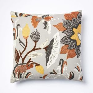 Floral Embroidered Cushion Cover