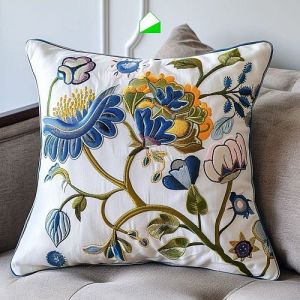 Floral Embroidered Cushion Cover