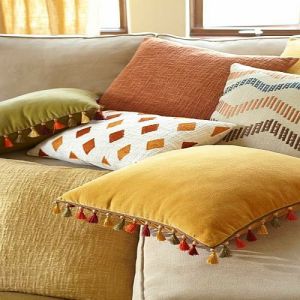 Multicolor Printed Cushion Cover With Tassels