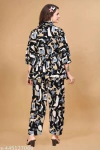 Ladies Black Printed Polyester Co-Ord Set