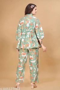 Ladies Green Printed Polyester Co-Ord Set
