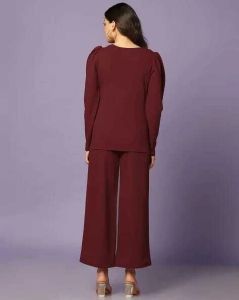 Ladies Wine Poly Cotton Co-Ord Set