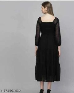Ladies Black Georgette Long Dress
