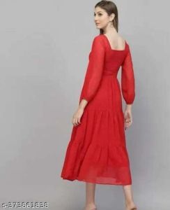 Ladies Red Georgette Long Dress