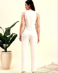 Ladies Off White Cotton Linen Co-Ord Set