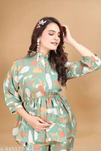 Ladies Green Printed Polyester Co-Ord Set
