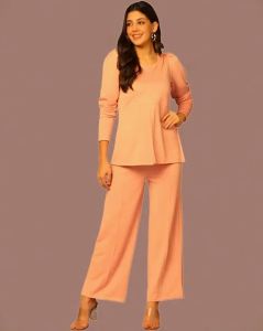 Ladies Peach Poly Cotton Co-Ord Set