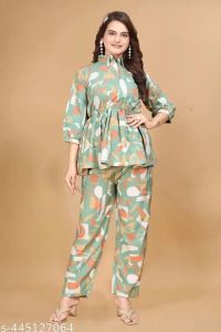Ladies Green Printed Polyester Co-Ord Set