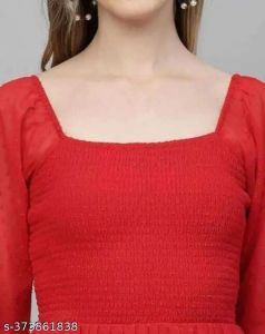Ladies Red Georgette Long Dress