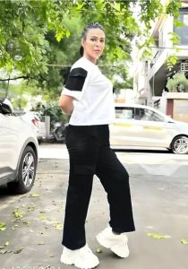 Ladies White & Black Polyester Co-Ord Set