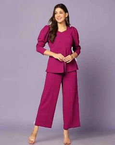 Ladies Dark Pink Poly Cotton Co-Ord Set