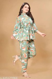 Ladies Green Printed Polyester Co-Ord Set