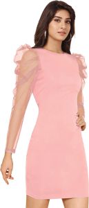 Ladies Light Pink Polyester Bodycon Short Dress