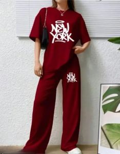 Ladies Maroon Poly Cotton Co-Ord Set