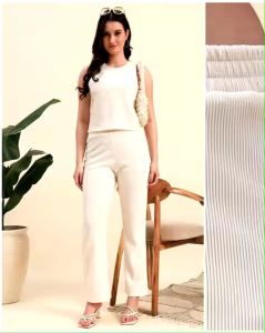 Ladies Off White Cotton Linen Co-Ord Set