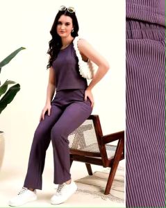 Ladies Purple Cotton Linen Co-Ord Set