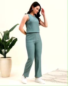 Ladies Sea Green Cotton Linen Co-Ord Set