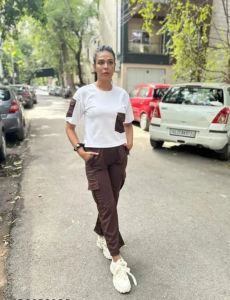 Ladies White & Brown Polyester Co-Ord Set