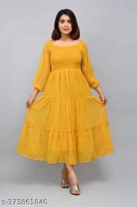 Ladies Yellow Georgette Long Dress