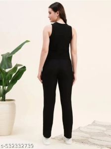 Ladies Black Cotton Linen Co-Ord Set