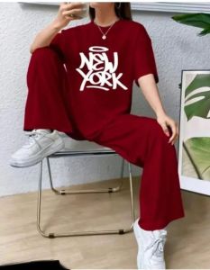 Ladies Maroon Poly Cotton Co-Ord Set