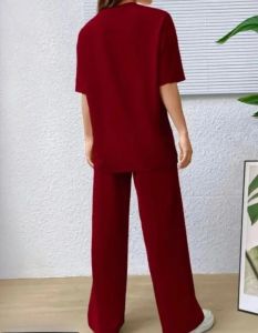 Ladies Maroon Poly Cotton Co-Ord Set