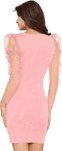 Ladies Light Pink Polyester Bodycon Short Dress