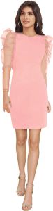 Ladies Light Pink Polyester Bodycon Short Dress