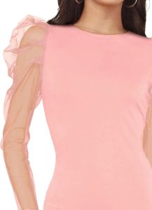 Ladies Light Pink Polyester Bodycon Short Dress