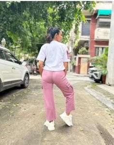 Ladies White & Link Pink Polyester Co-Ord Set