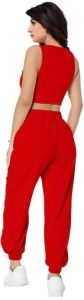 Ladies Red Crop Top & Joggers Set