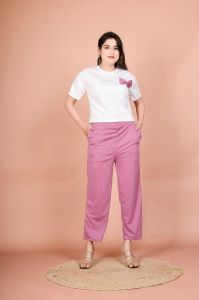Ladies Plain Cotton T Shirt & Palazzo Set