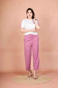 Ladies Plain Cotton T Shirt & Palazzo Set