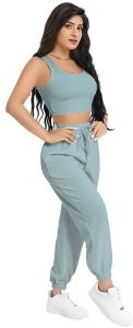 Ladies Sea Green Crop Top & Joggers Set