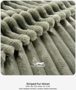 Striped Fur Velvet Fabric 180-300 GSM 44 & 58 Width Designer Furniture, Curtains