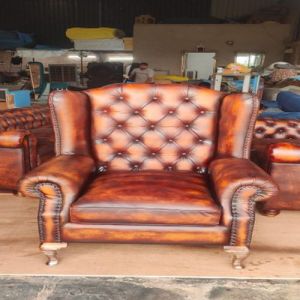 Classic Chesterfield Wingback Leather Armchair