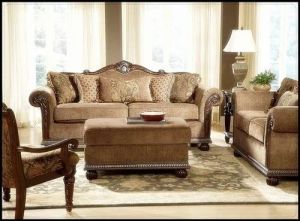 Classic Wooden Sofa Set with Cushions