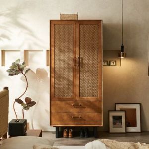 handcrafted rattan wood wardrobe