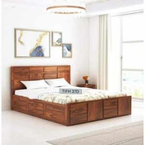 Solid Sheesham Wood Double Bed with Drawers