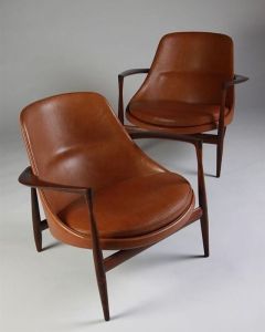 Walnut Wood and Tan Leather Lounge Chair